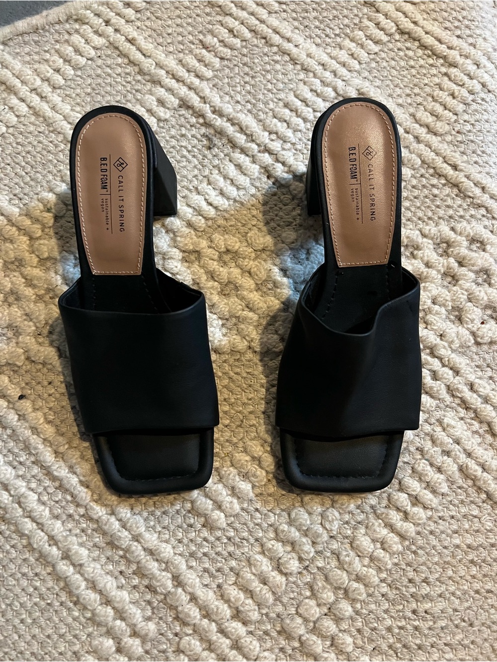 Call It Spring Black Square Toe Block Heel Slides